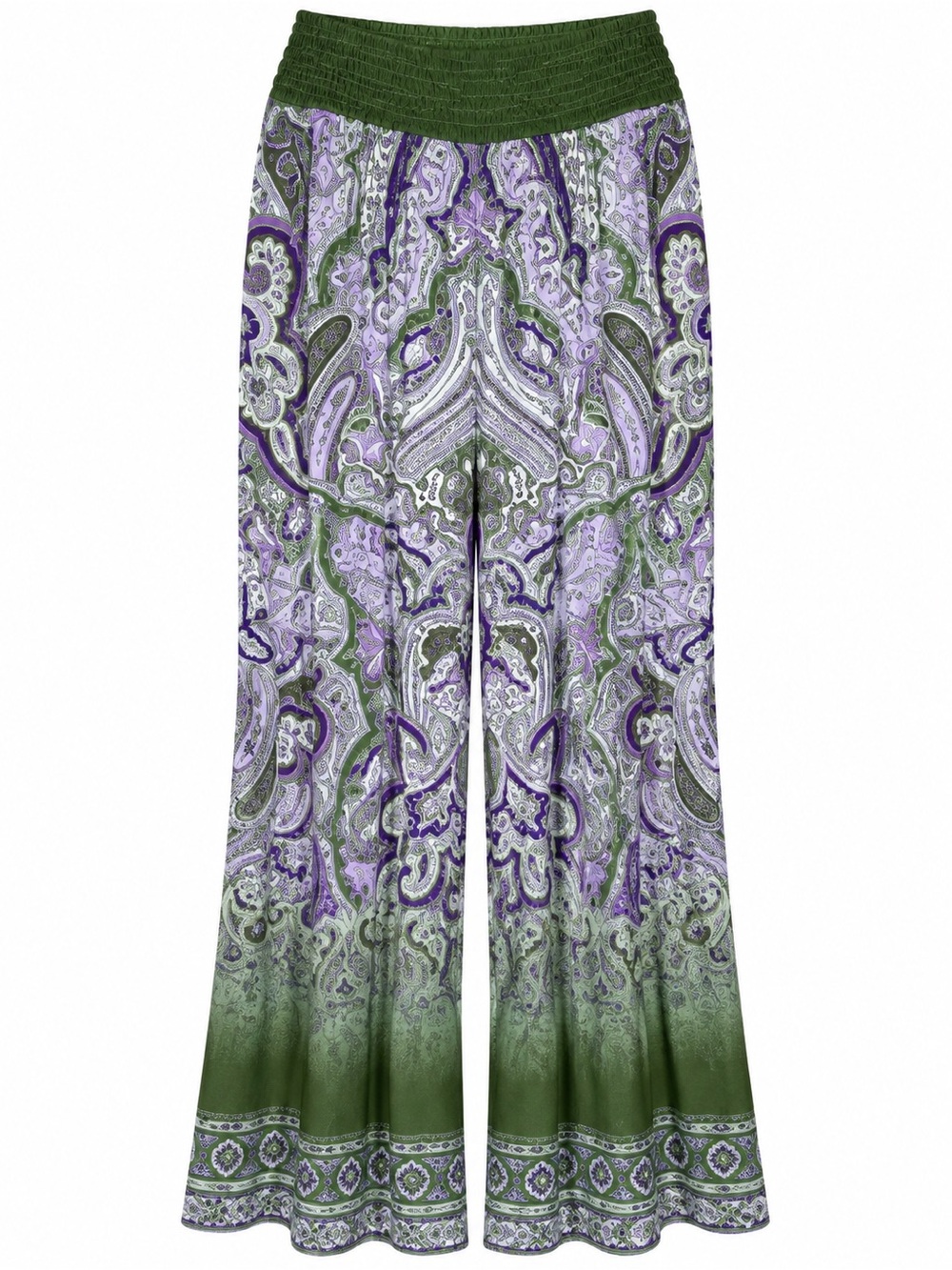 One World 3X Wide Leg Palazzo Pants Paisley Boho Stretch Waist